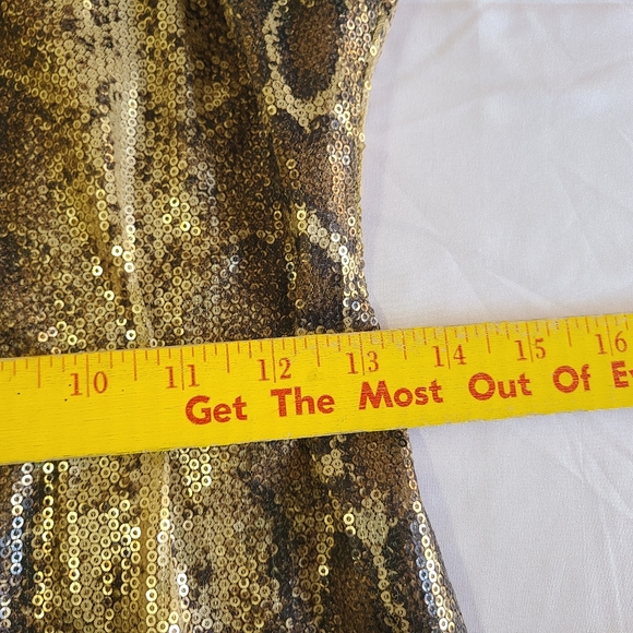 Cache Sequin Python Snake Print Halter Lined Knee Length Party Cocktail Dress - Picture 11 of 11